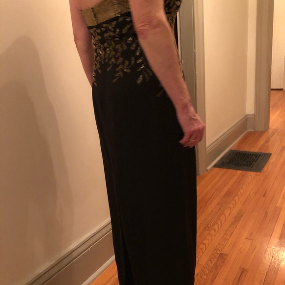 Designer one off long black dress with hand sewn gold beads - Picture 4 of 12